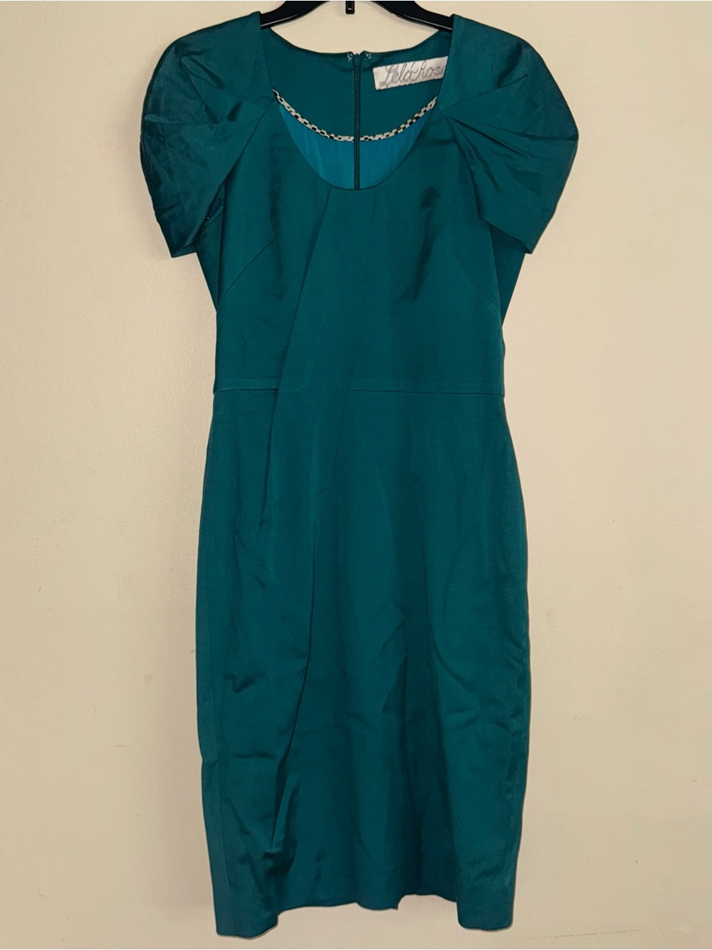Lela Rose Dark Teal Midi Cocktail Party Silk Lining Sheath Dress Size 6